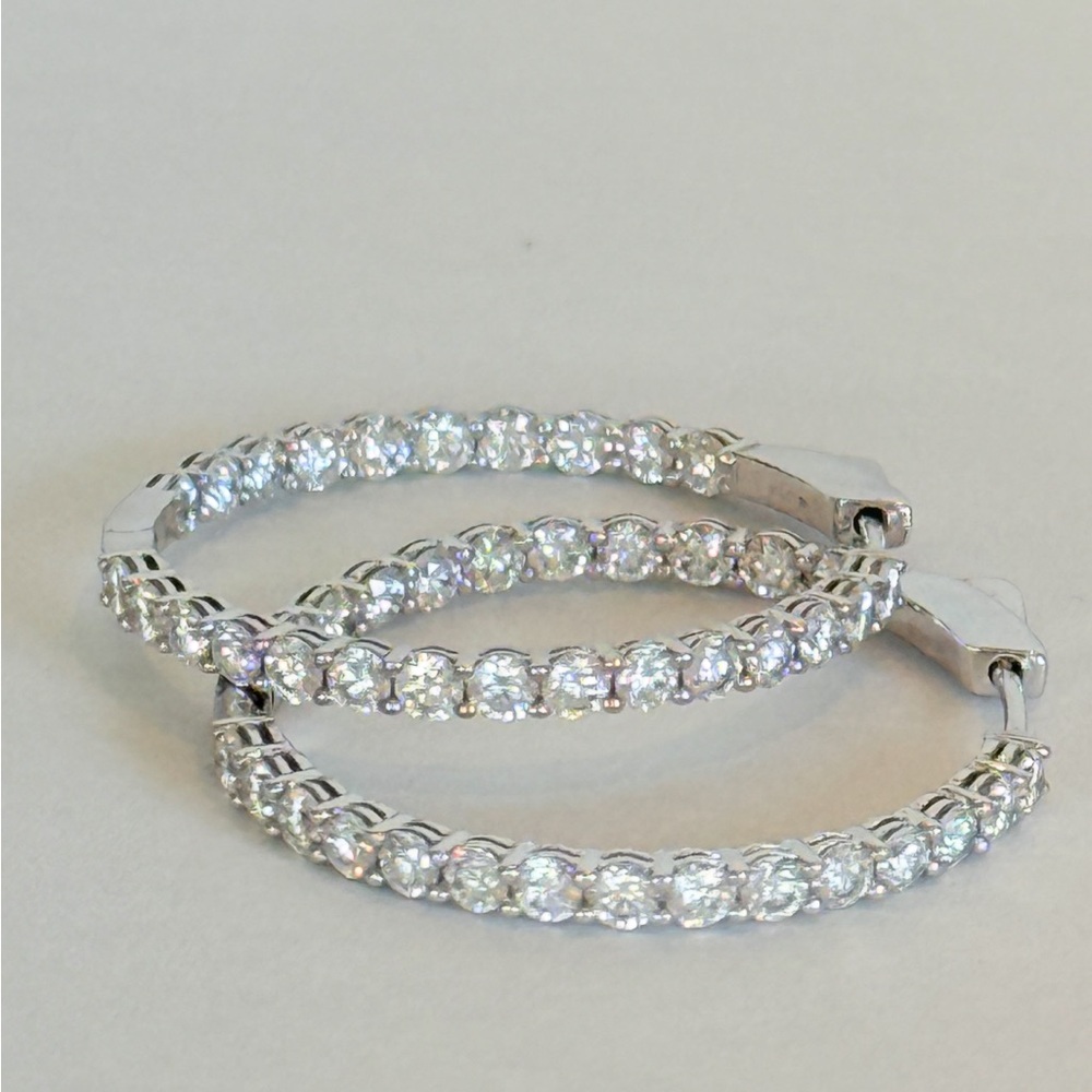 Elegant 5 carat 14k white gold large in out hoop earrings. New EF color VS2.